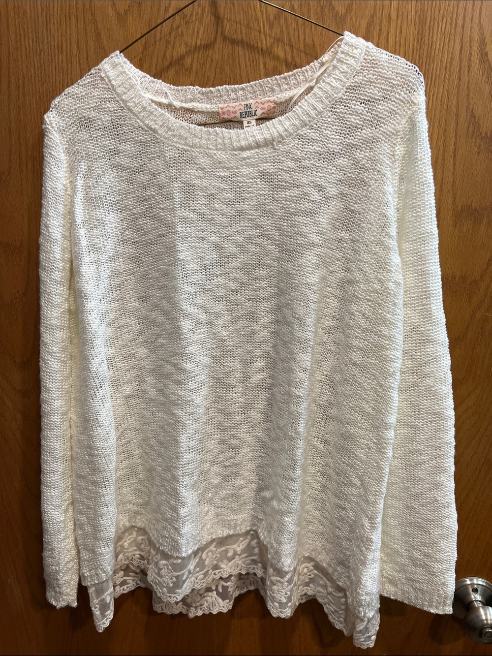 Pink Republic Cream Knit Lace-Hem Women’s Sweater